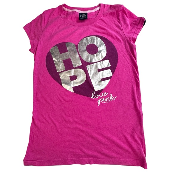PINK Victoria's Secret Tops - Y2K Victorias Secret PINK Cap Sleeve T-Shirt Size M Dark Pink Hope Love 2009.